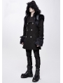 Black Men's Gothic Punk Winter Hooded Coat with Detachable Shoulder Accessory