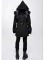 Black Men's Gothic Punk Winter Hooded Coat with Detachable Shoulder Accessory