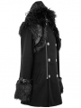 Black Men's Gothic Punk Winter Hooded Coat with Detachable Shoulder Accessory