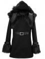 Black Men's Gothic Punk Winter Hooded Coat with Detachable Shoulder Accessory