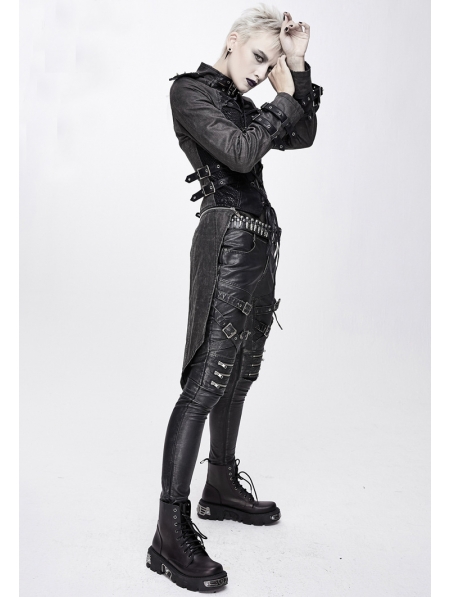Black Women's Gothic Punk Metal Jacket with Detachable Skirt Hem ...