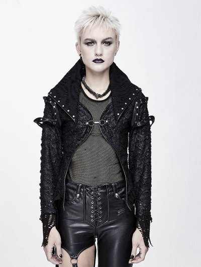 Black Gothic Punk Rivet Short Jacket for Women