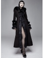Black Gothic Fur Winter Warm Long Hooded Coat for Women