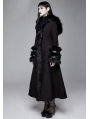 Black Gothic Fur Winter Warm Long Hooded Coat for Women