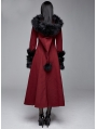 Red and Black Gothic Fur Winter Warm Long Hooded Coat for Women