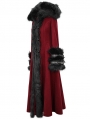 Red and Black Gothic Fur Winter Warm Long Hooded Coat for Women