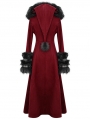 Red and Black Gothic Fur Winter Warm Long Hooded Coat for Women