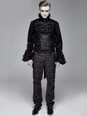 Black Vintage Gothic Victorian Tuxedo Party Jacquard Jacket for Men