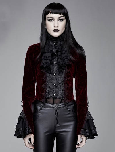 Red Vintage Gothic Victorian Tuxedo Party Velvet Jacket for Women