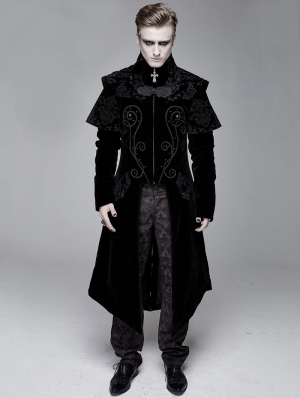 Black Gothic Victorian Vintage Long Velvet Tailcoat for Men