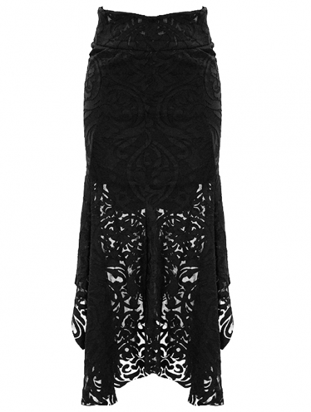 Black Vintage Pattern Gothic Irregular Fishtail Skirt - Devilnight.co.uk
