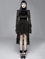 Black Vintage Pattern Sexy Gothic Long Sleeve High-Low Dress