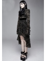 Black Vintage Pattern Sexy Gothic Long Sleeve High-Low Dress