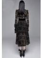 Black Vintage Pattern Sexy Gothic Long Sleeve High-Low Dress