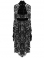 Black Vintage Pattern Sexy Gothic Long Sleeve High-Low Dress