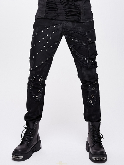 Black Gothic Punk Rock Rivet Long Pants for Men