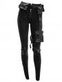 Black Women's Gothic Punk Rivet Long Trousers with Detachable Pocket