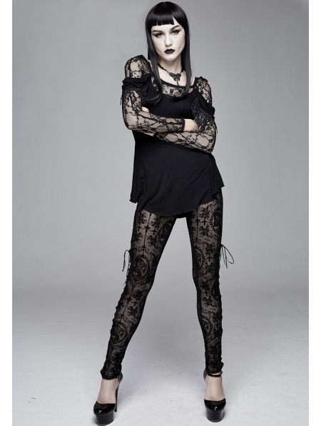 Devil Fashion Black Sexy Vintage Gothic Transparent Legging for