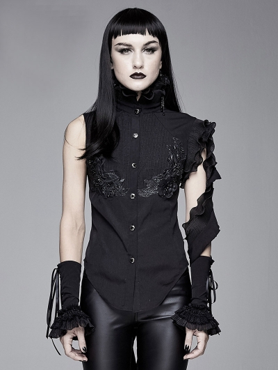 Black Gothic One-Shoulder Asymmetric Blouse for Women