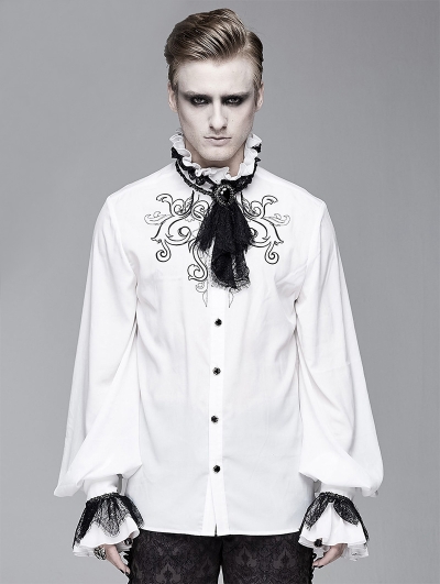 White Vintage Gothic Palace Bowtie Shirt for Men