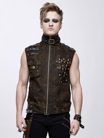 Brown Do Old Style Gothic Punk Rock Vest Top for Men