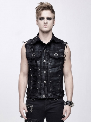 Black Gothic Punk Rock Skull Vest Top for Men