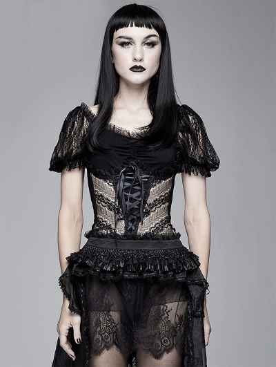 Black Gothic Sexy Short Sleeve Shirt for Women