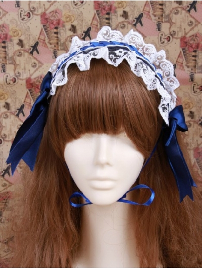 Blue Lace Bow Maid Lolita Headband