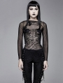 Black Gothic Sexy Long Sleeve Transparent T-Shirt for Women
