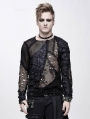 Black Gothic Punk Net Skull Long Sleeve T-Shirt for Men