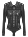 Black Gothic Siamese Military Uniform Semitransparent T-Shirt for Women