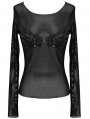 Black Gothic Punk Sexy Transparent Net Long Sleeve T-Shirt for Women