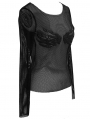 Black Gothic Punk Sexy Transparent Net Long Sleeve T-Shirt for Women