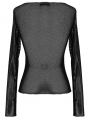 Black Gothic Punk Sexy Transparent Net Long Sleeve T-Shirt for Women