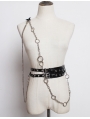 Black Gothic Punk PU Leather Ring Chain Belt