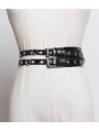 Black Gothic Punk PU Leather Ring Chain Belt