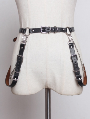 Black Gothic Punk PU Leather Chain Belt