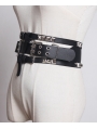 Black Gothic Punk PU Leather Rivet Wide Belt