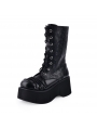 Black Gothic Punk Skull Lace Up Platform Mid-Calf Boots for Women