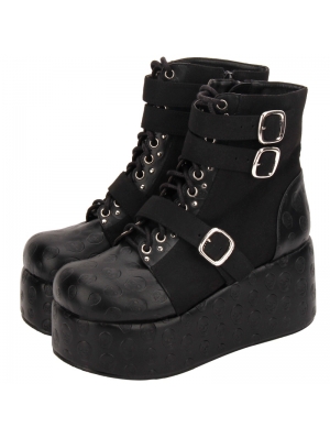 Black Gothic Punk Skull Platform Mid-Calf Boots for Women