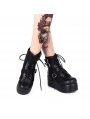 Black Gothic Punk Skull Platform Mid-Calf Boots for Women