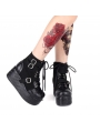 Black Gothic Punk Skull Platform Mid-Calf Boots for Women
