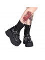Black Gothic Punk Cross Platform Mid-Calf Boots for Women