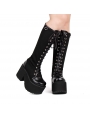 Black Gothic Punk Lace Up Knee Platform Boots for Women