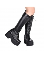 Black Gothic Punk Skull Lace Up Knee Platform Boots for Women