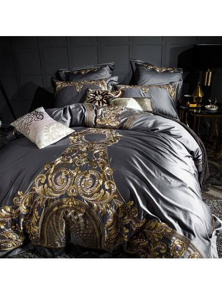 Sliver Luxurious Vintage Embroidery Comforter Set ...