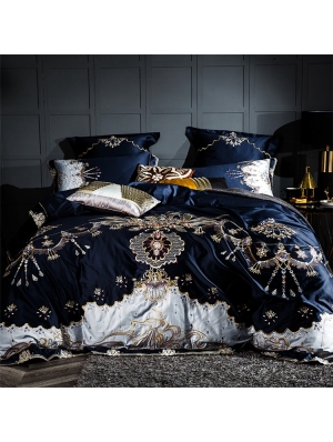 Blue Luxurious Vintage Embroidery Comforter Set