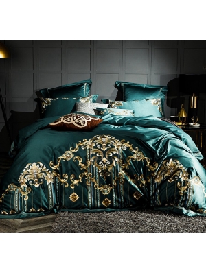 Green Luxurious Vintage Embroidery Comforter Set