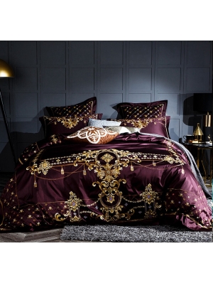 Purple Luxurious Vintage Embroidery Comforter Set