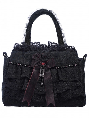Black Vintage Gothic Flower Lace Handbag